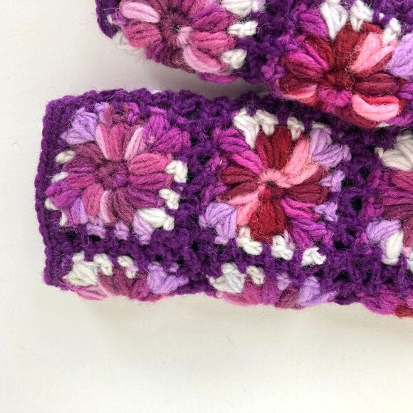 Woolkan Hand Knitted Open Finger Gloves Size S-M Purple Soft Lining - Picture 4 of 4